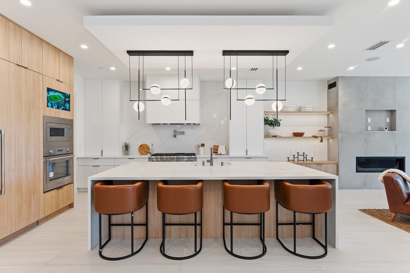 Designer kitchen with oversized quartz island
